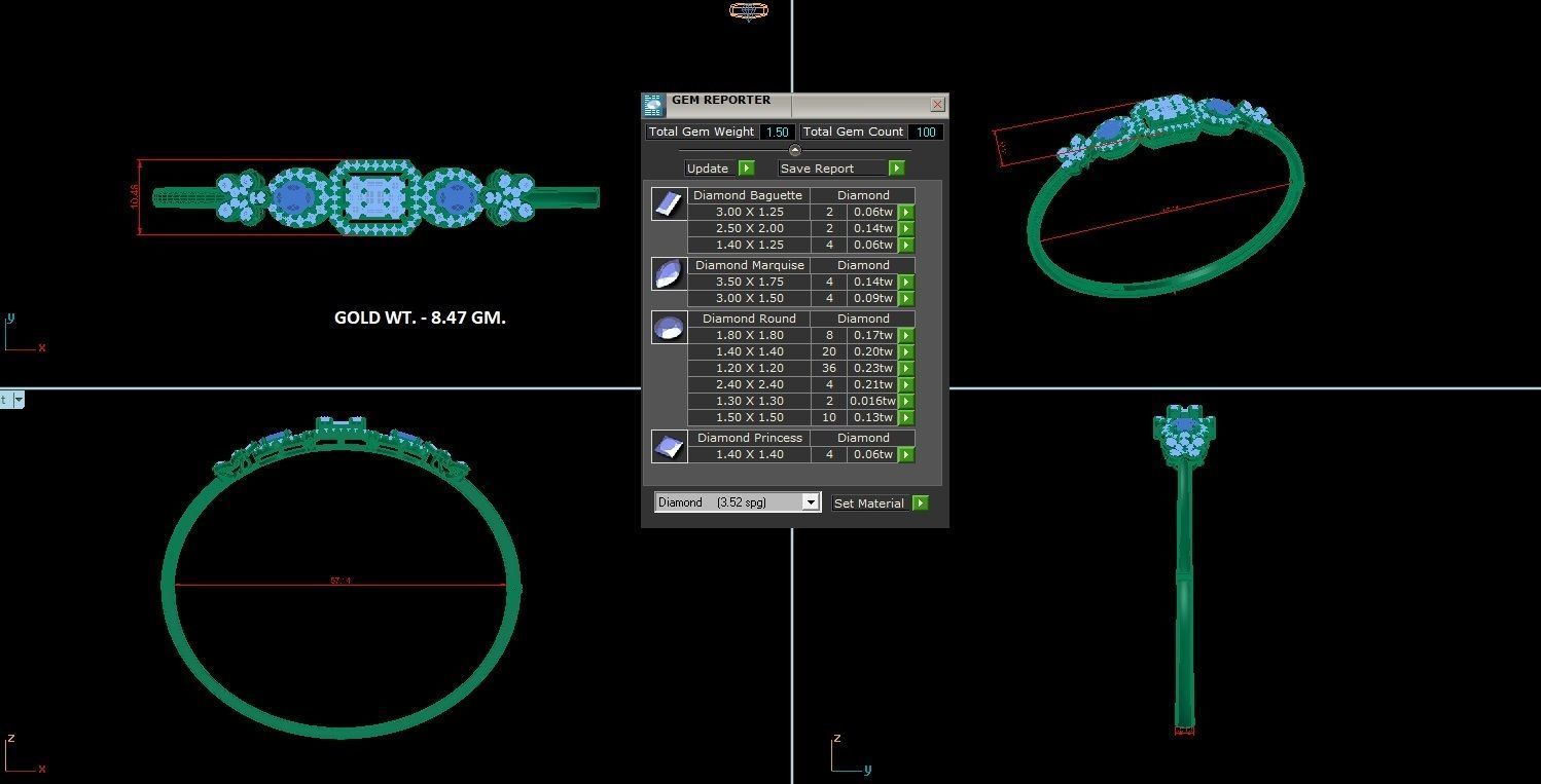 Diamond Bracelet Renders 3dm stl gem map 3D print model_1