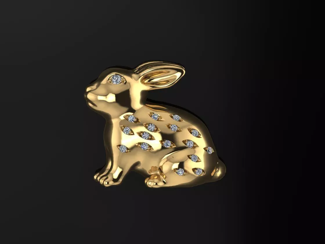 Rabbit Diamond Pendant 3D print model_0