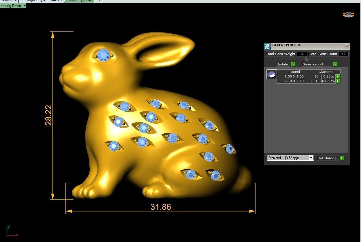 Rabbit Diamond Pendant 3D print model_3