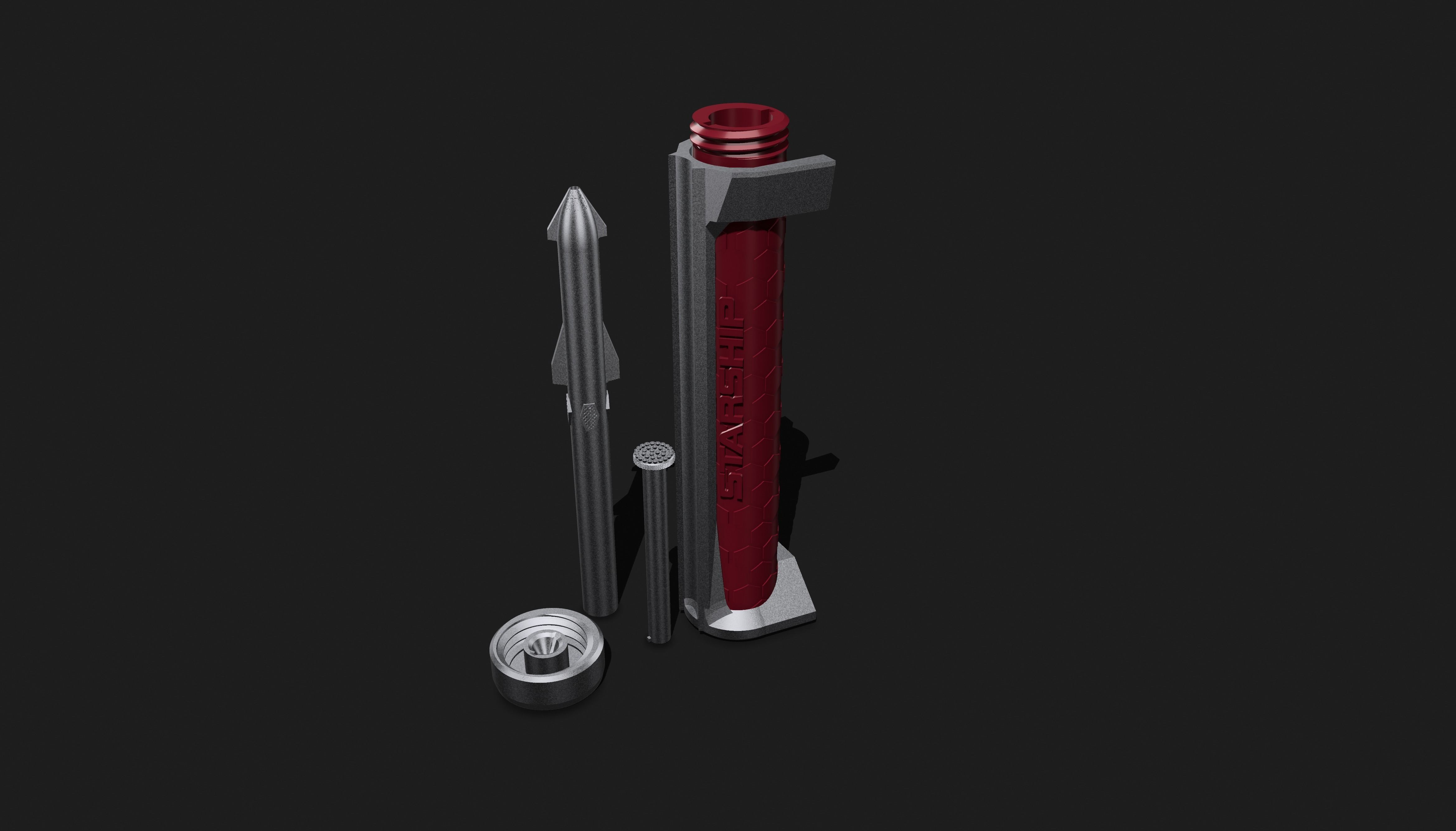 SpaceX Starship Rocket Pen with Display Stand and Hexatube 3D print model_5