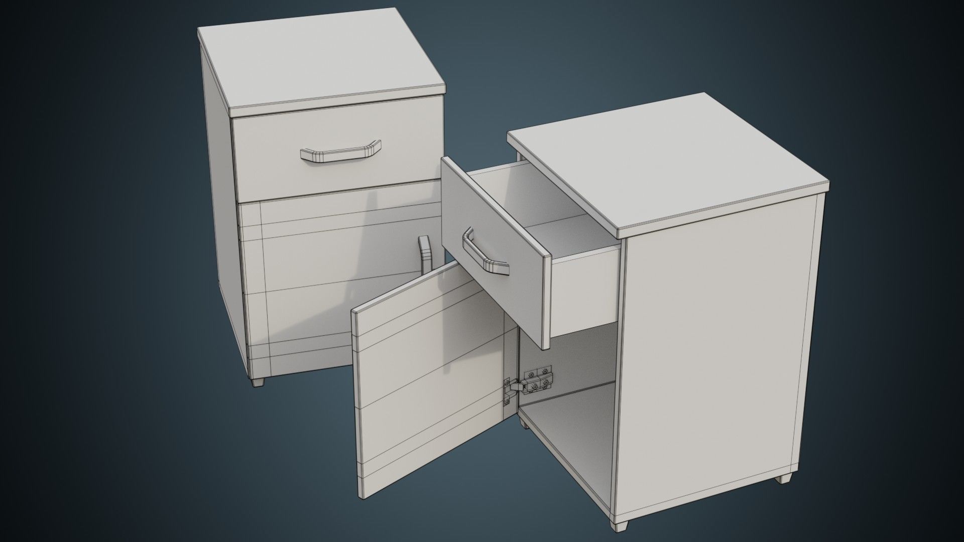 Bedside Table 1B Low-poly 3D model_8