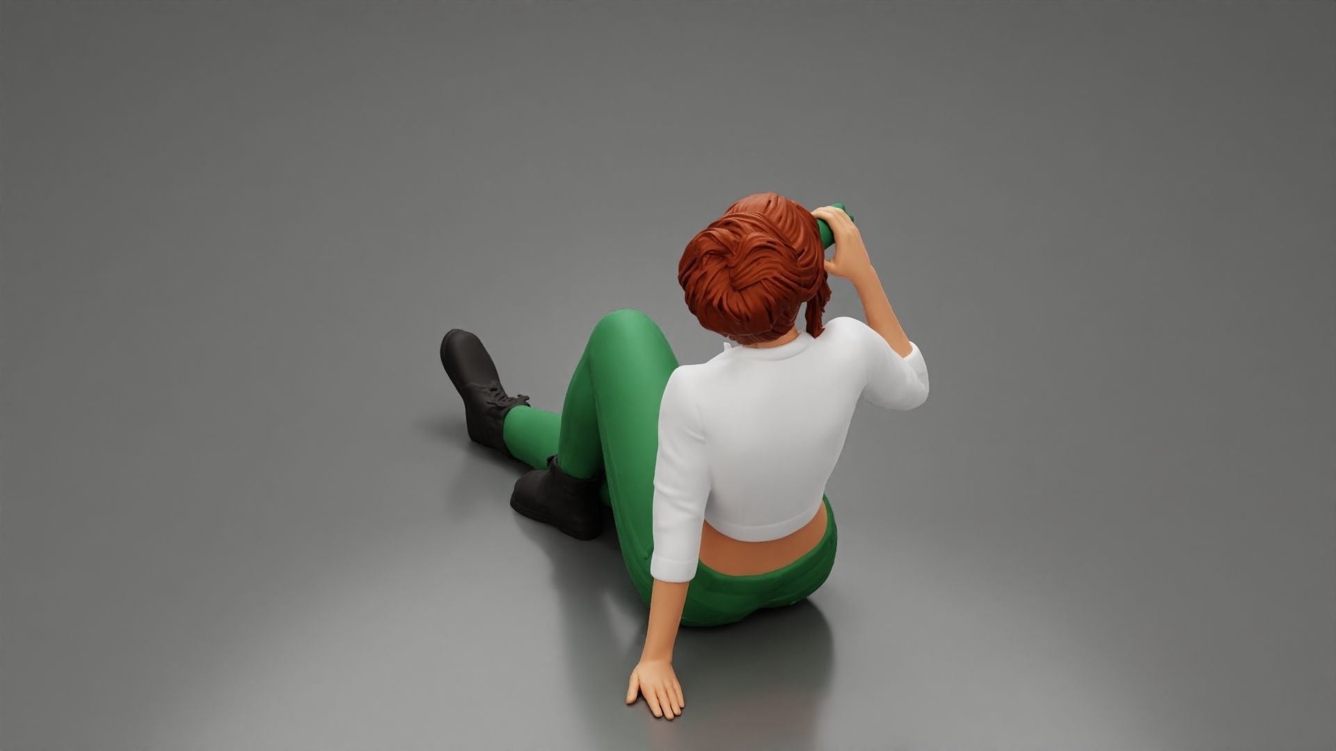 Tired woman mechanic sitting and drinking water 3D print model_2