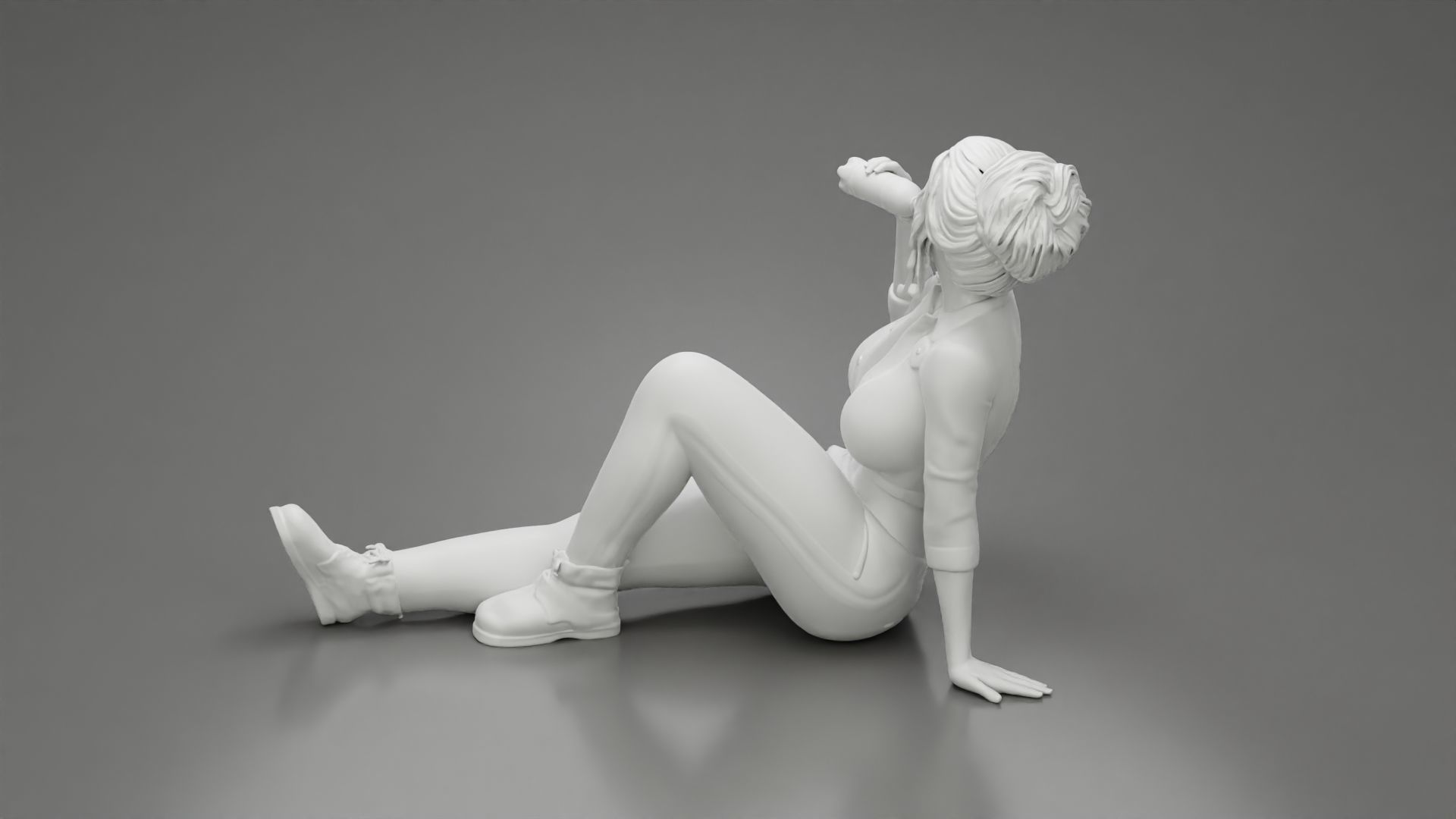 Tired woman mechanic sitting and drinking water 3D print model_9