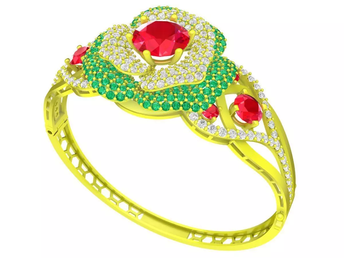 6348 luxury korean flower diamond bangle 3D print model_0