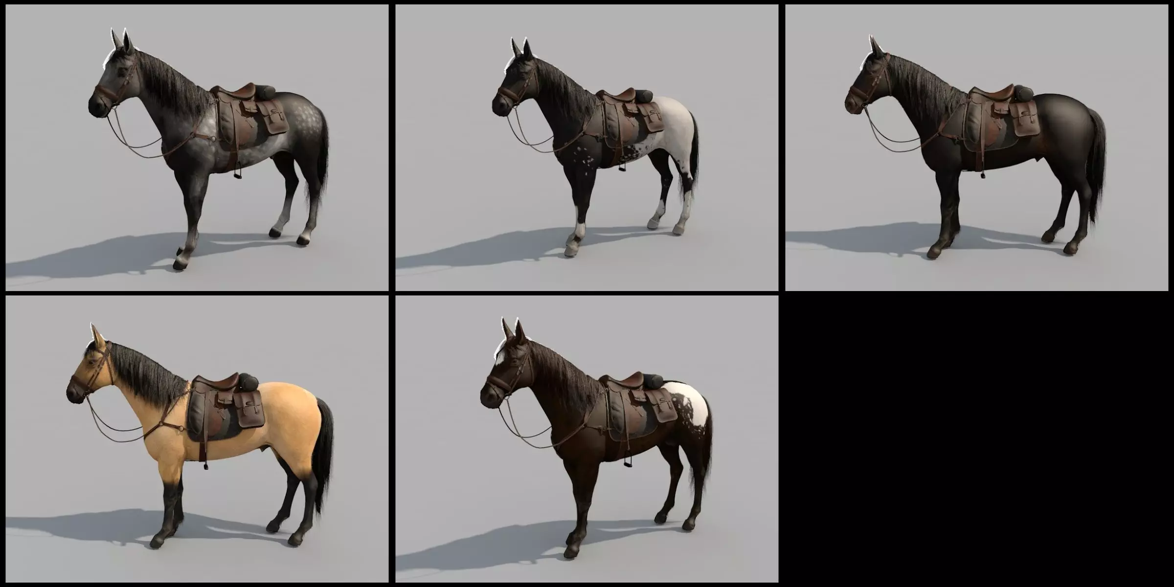 FIVE horses high-detail texture ready 3D model_0