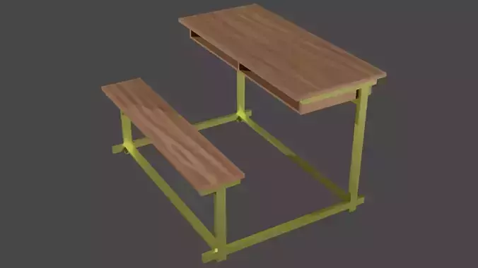 School Table with Bench Attached with Texture
