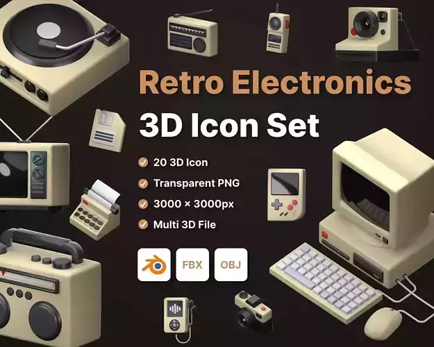 Retro Electronics 3D icon Set UX UI Web 3d rendering 