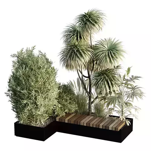 HQ Urban environment set of green plant benches 01