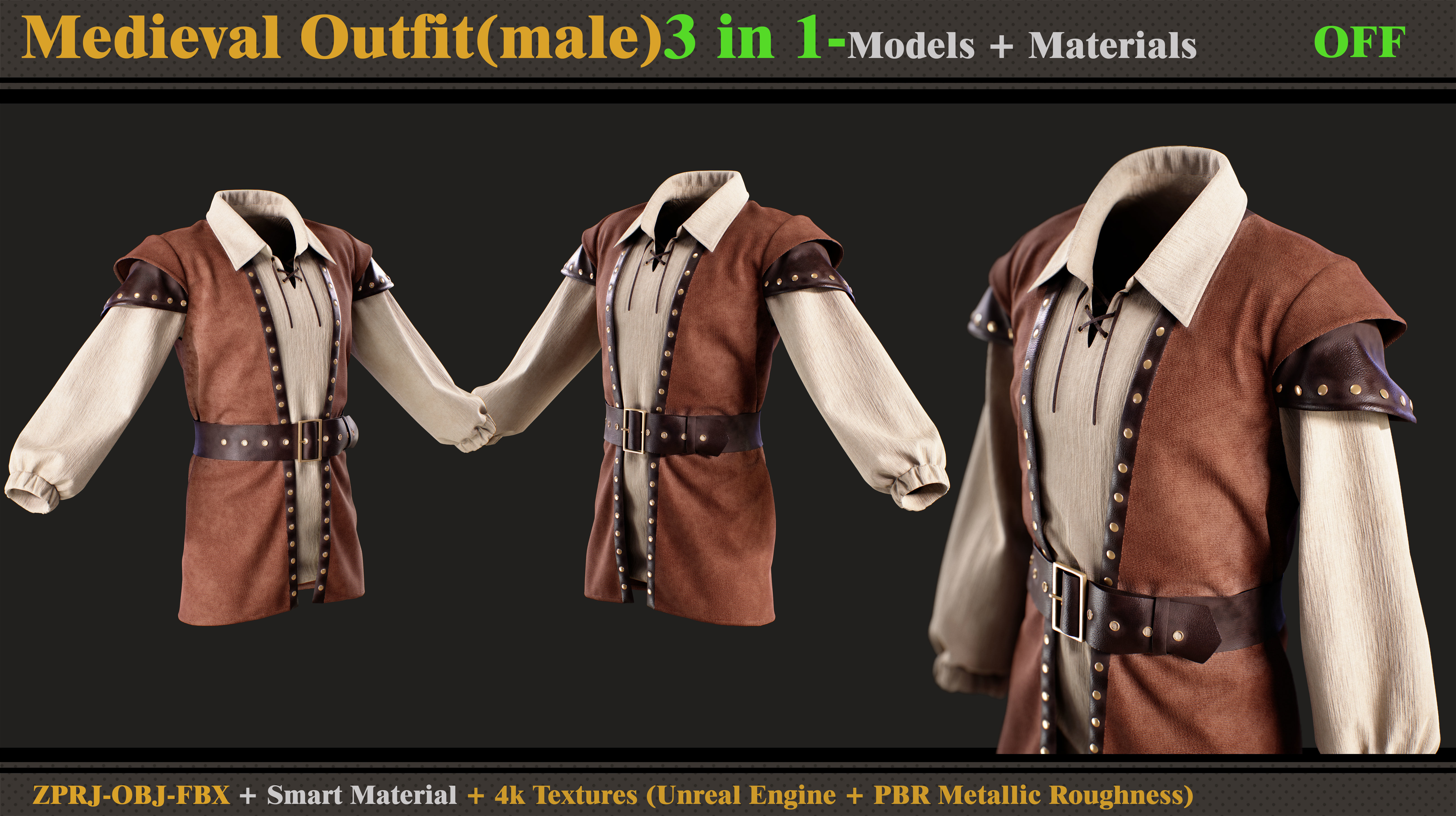 3 in 1 Medieval Outfit-MALE 3D model_4