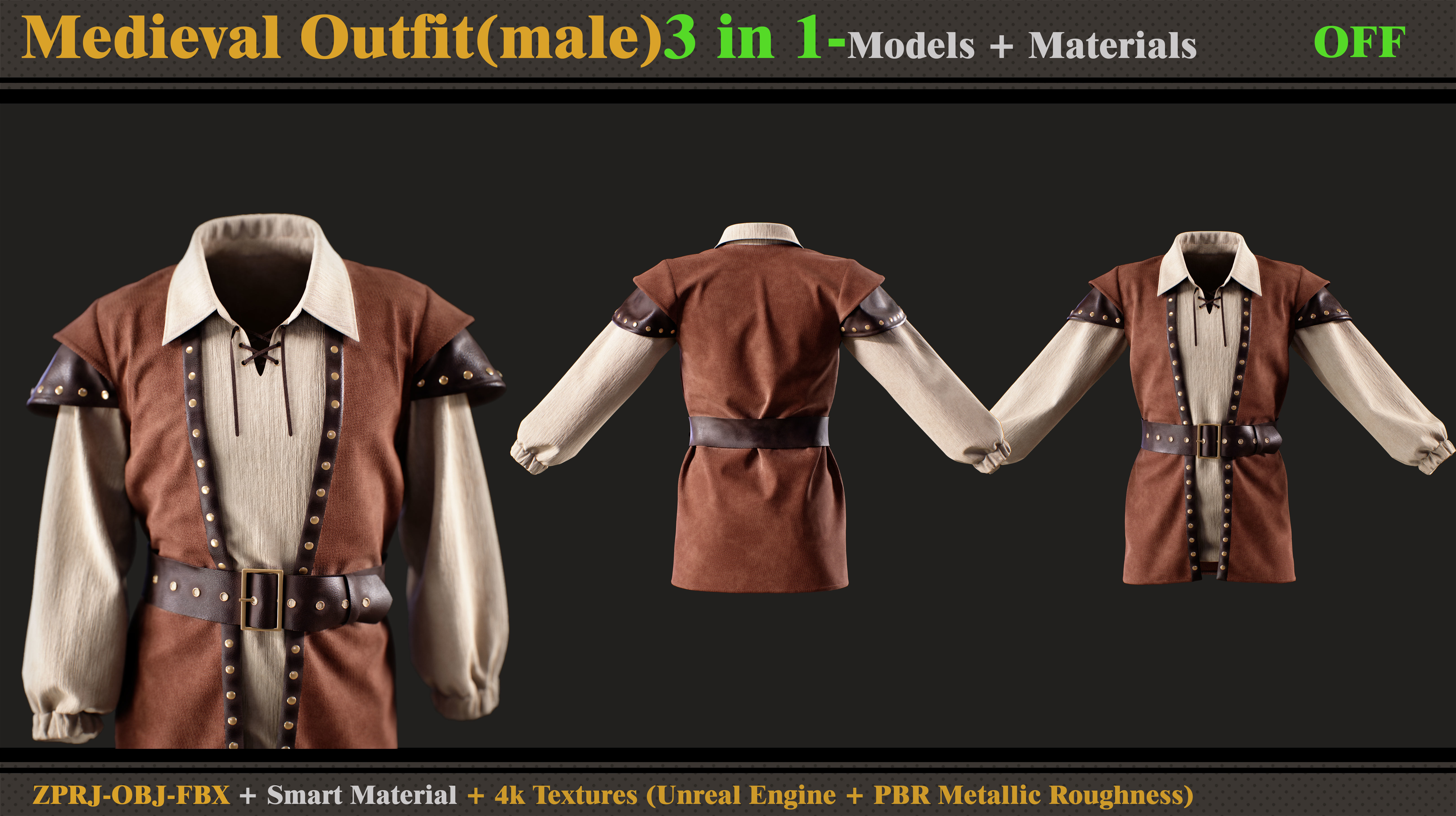 3 in 1 Medieval Outfit-MALE 3D model_7