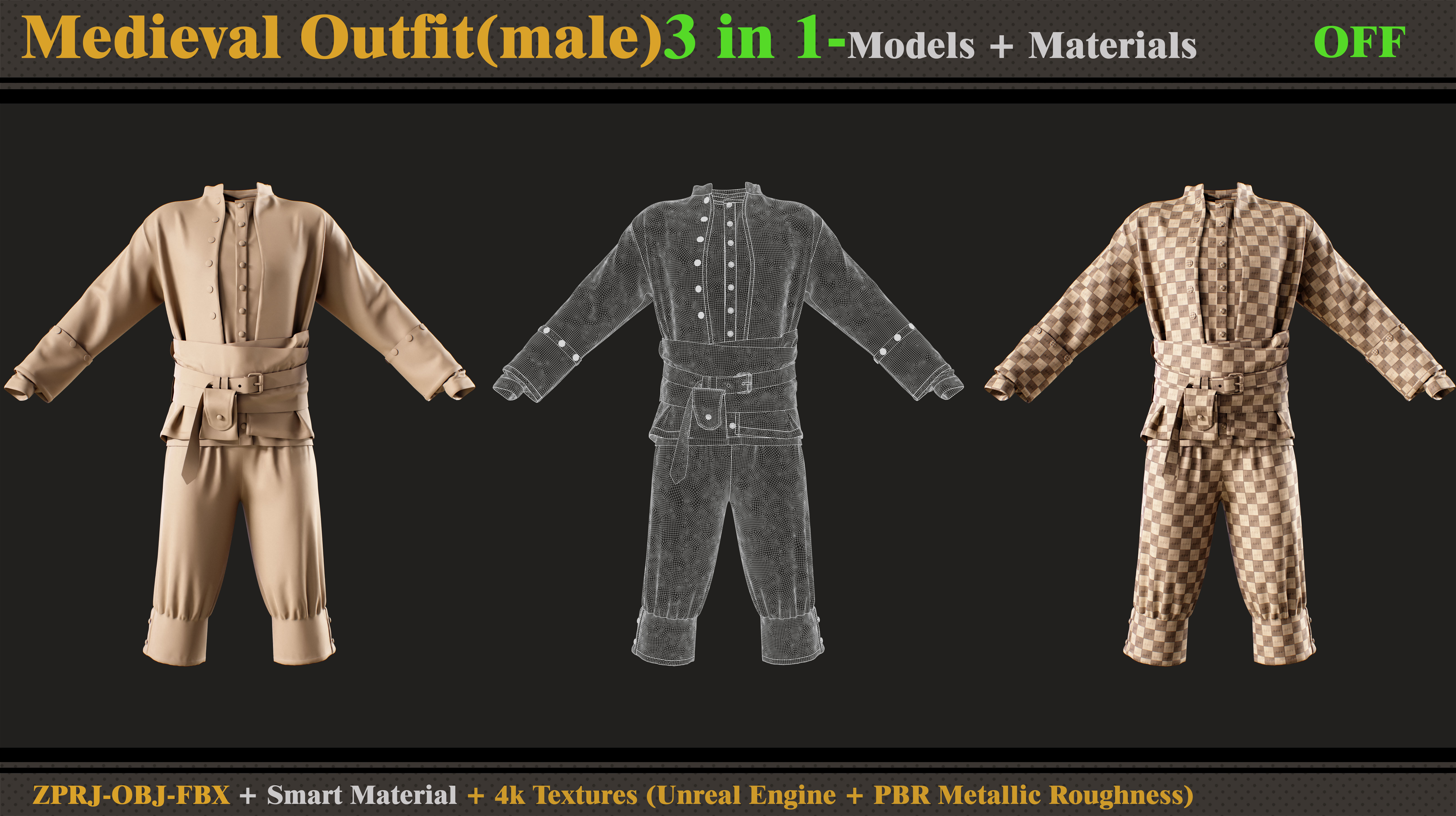 3 in 1 Medieval Outfit-MALE 3D model_8