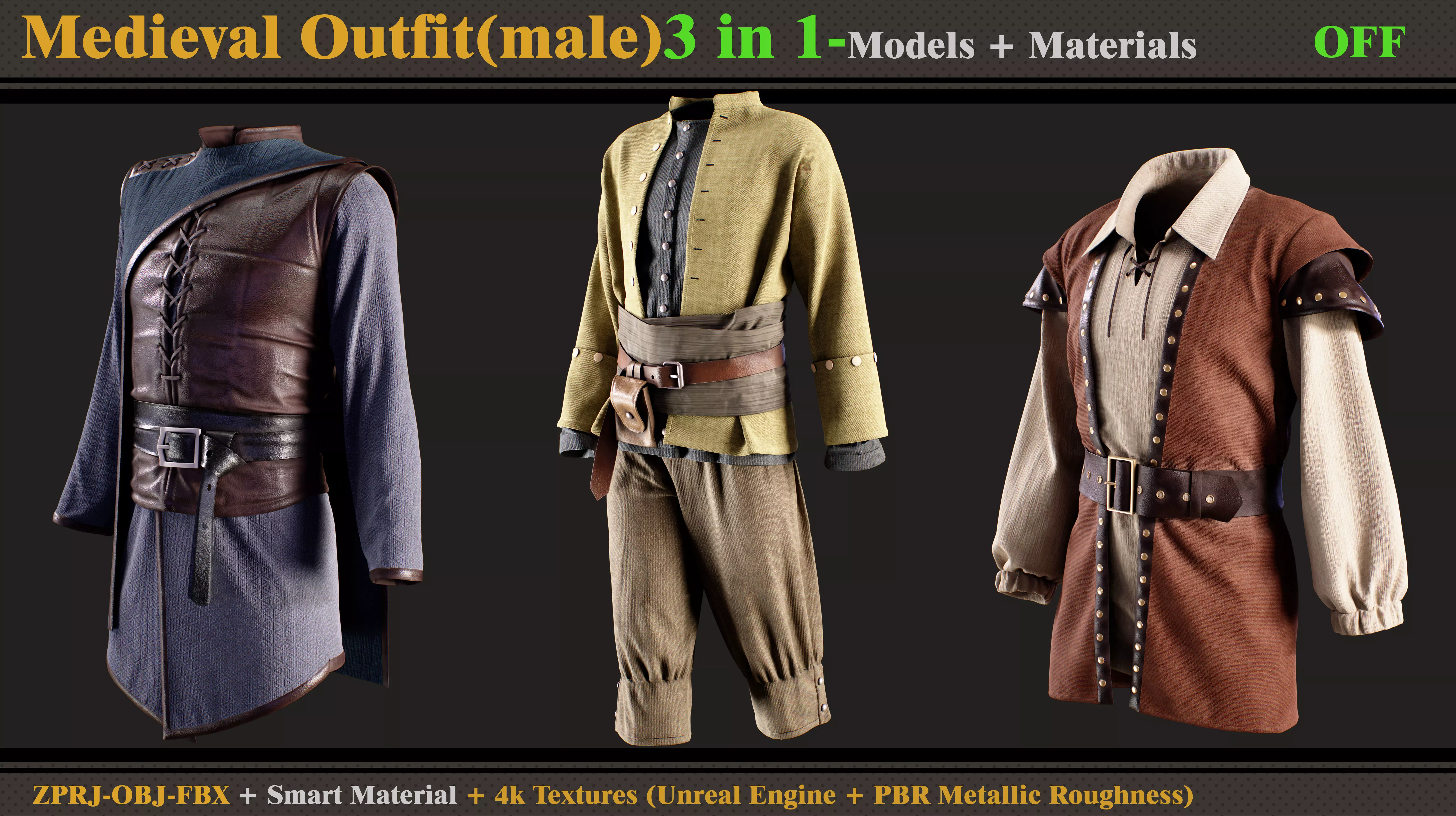 3 in 1 Medieval Outfit-MALE 3D model_0