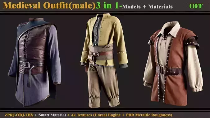 3 in 1 Medieval Outfit-MALE 3D model