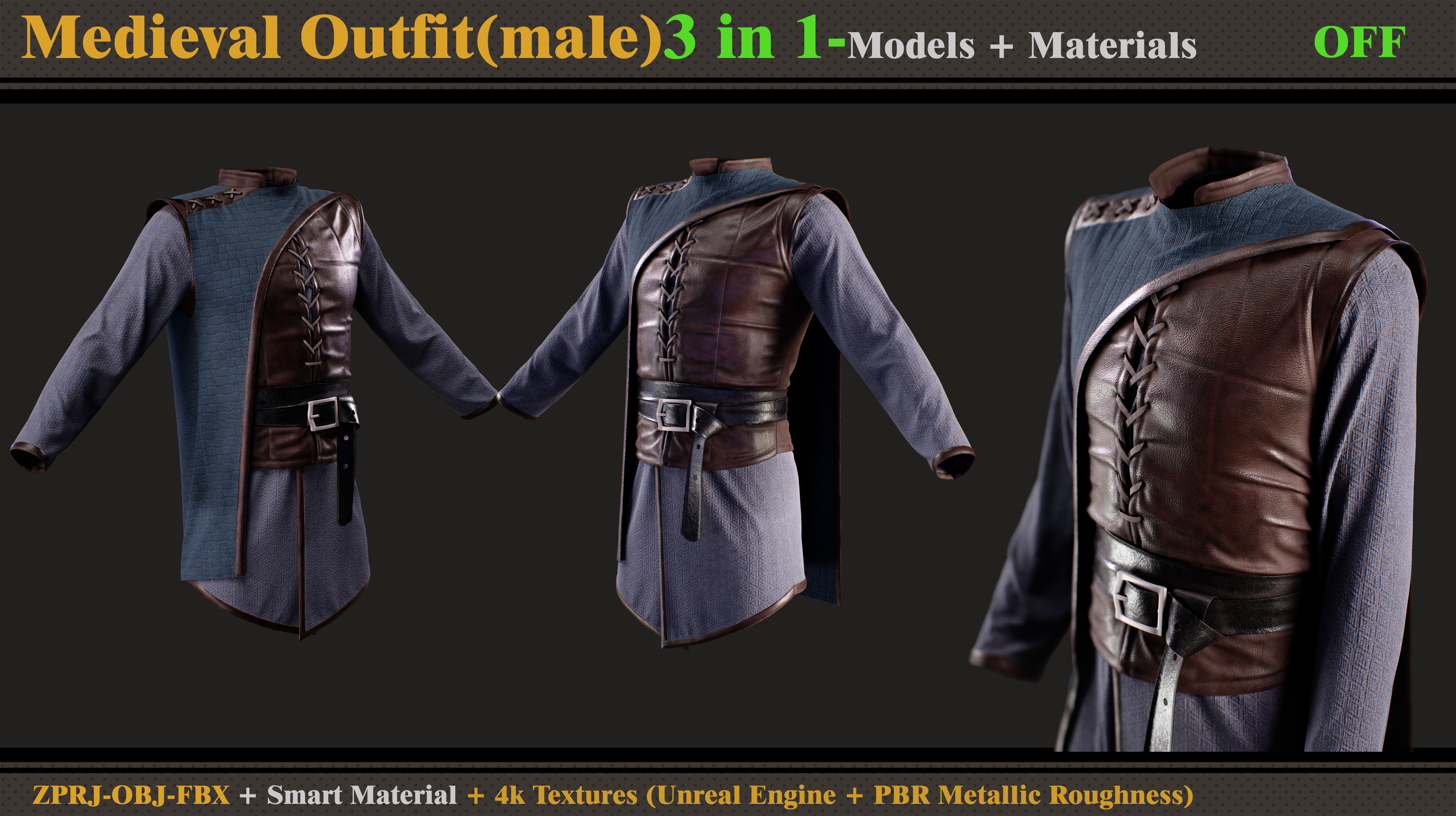3 in 1 Medieval Outfit-MALE 3D model_3