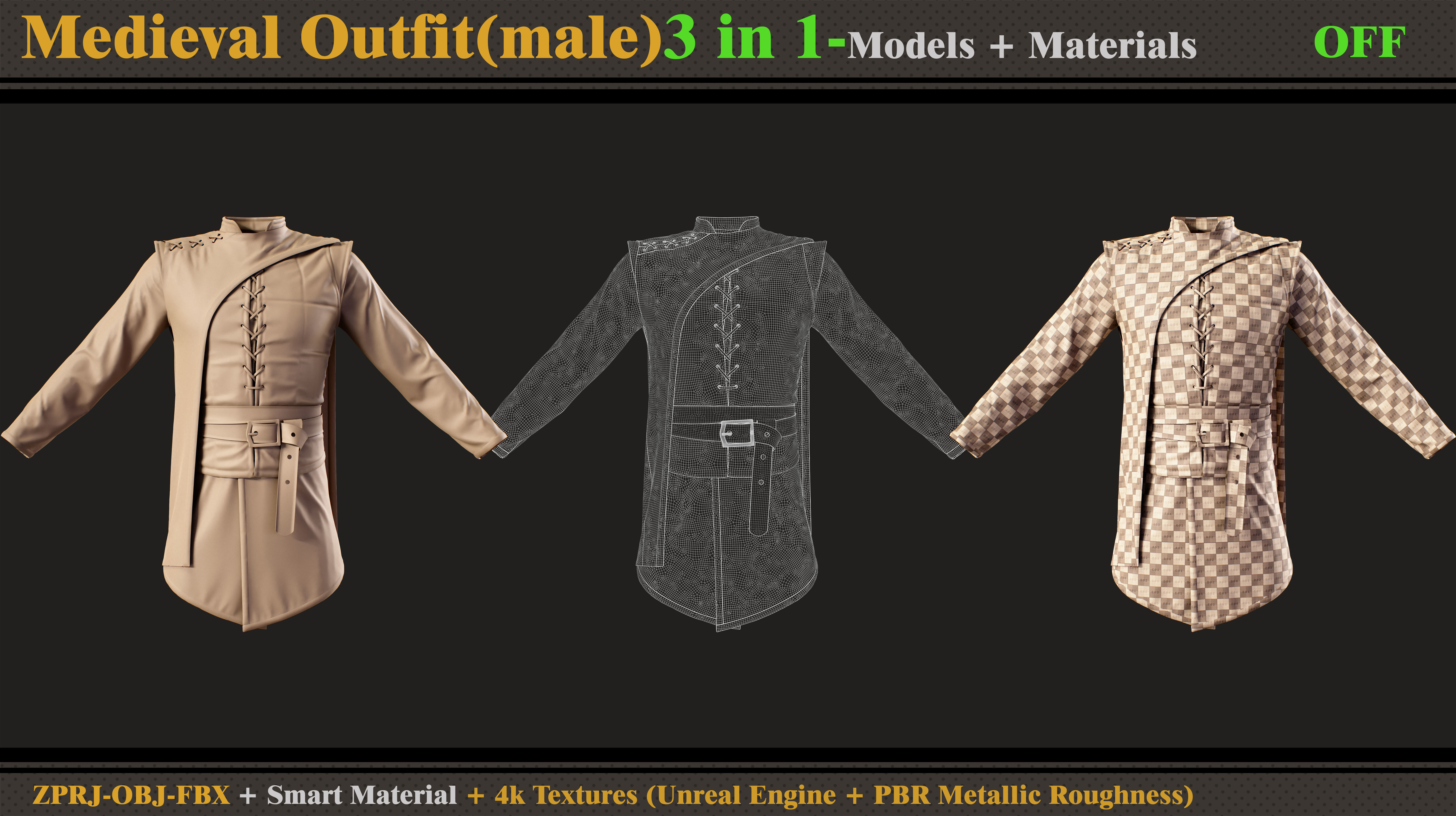 3 in 1 Medieval Outfit-MALE 3D model_9