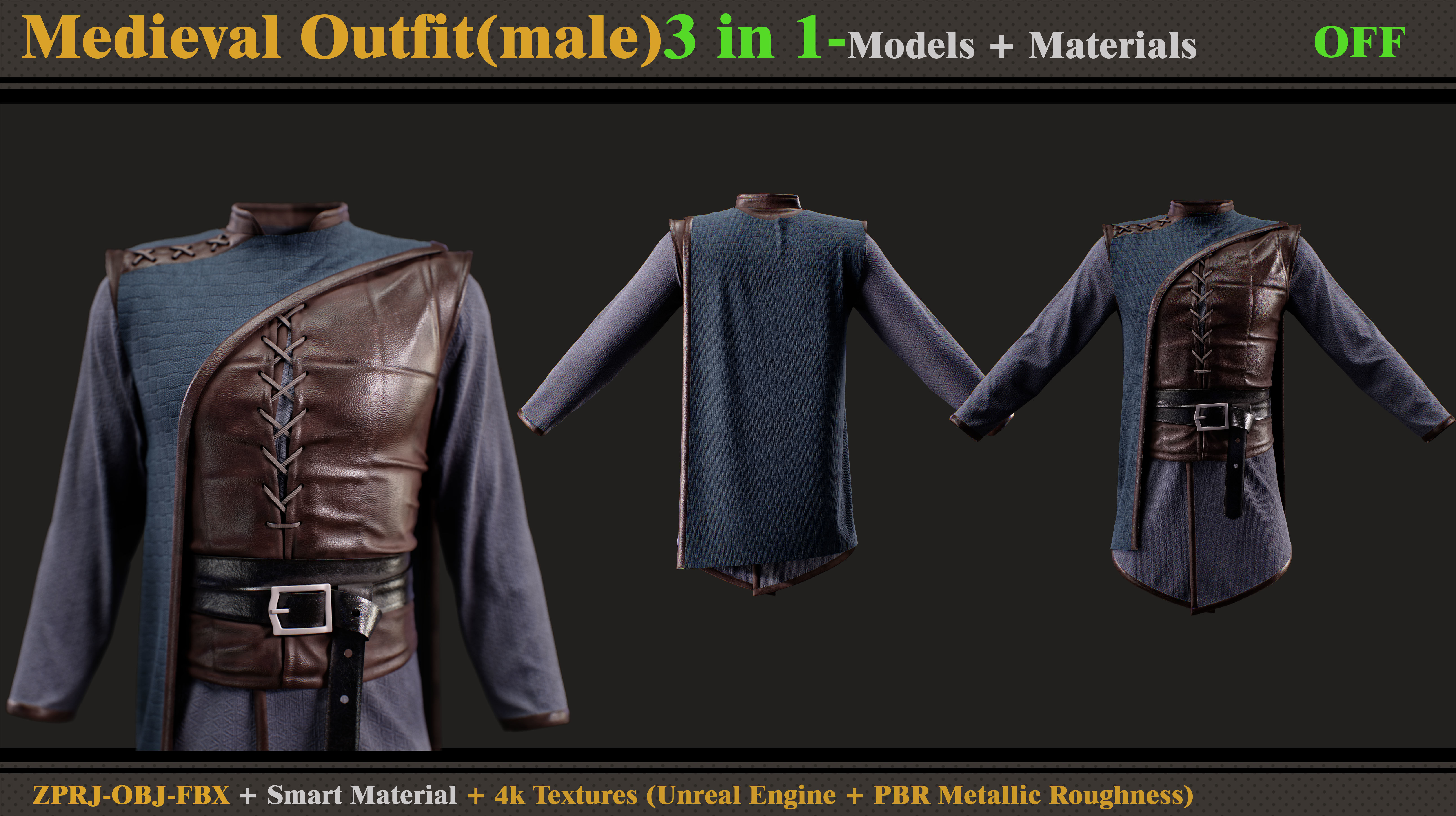 3 in 1 Medieval Outfit-MALE 3D model_6