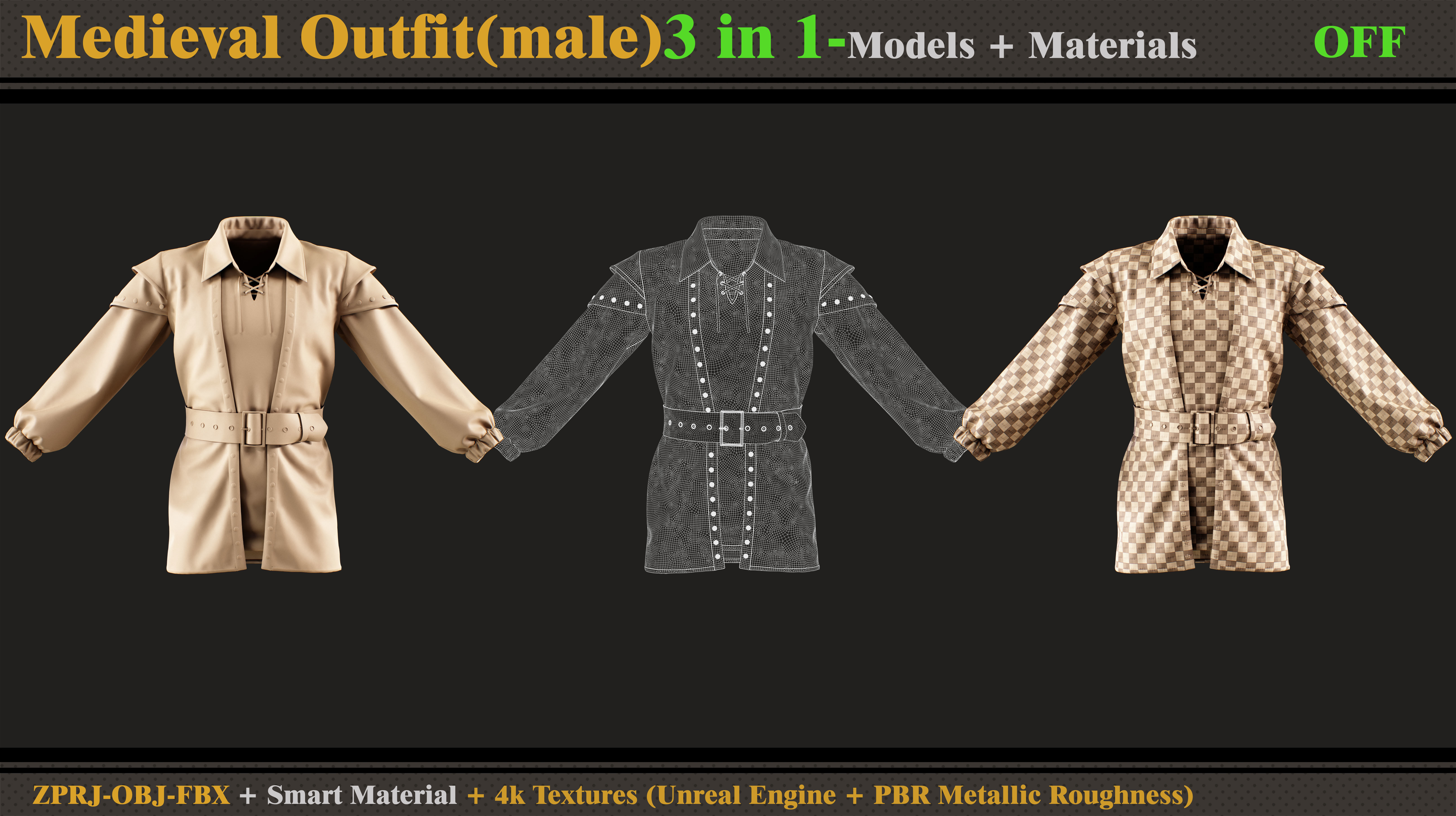 3 in 1 Medieval Outfit-MALE 3D model_1