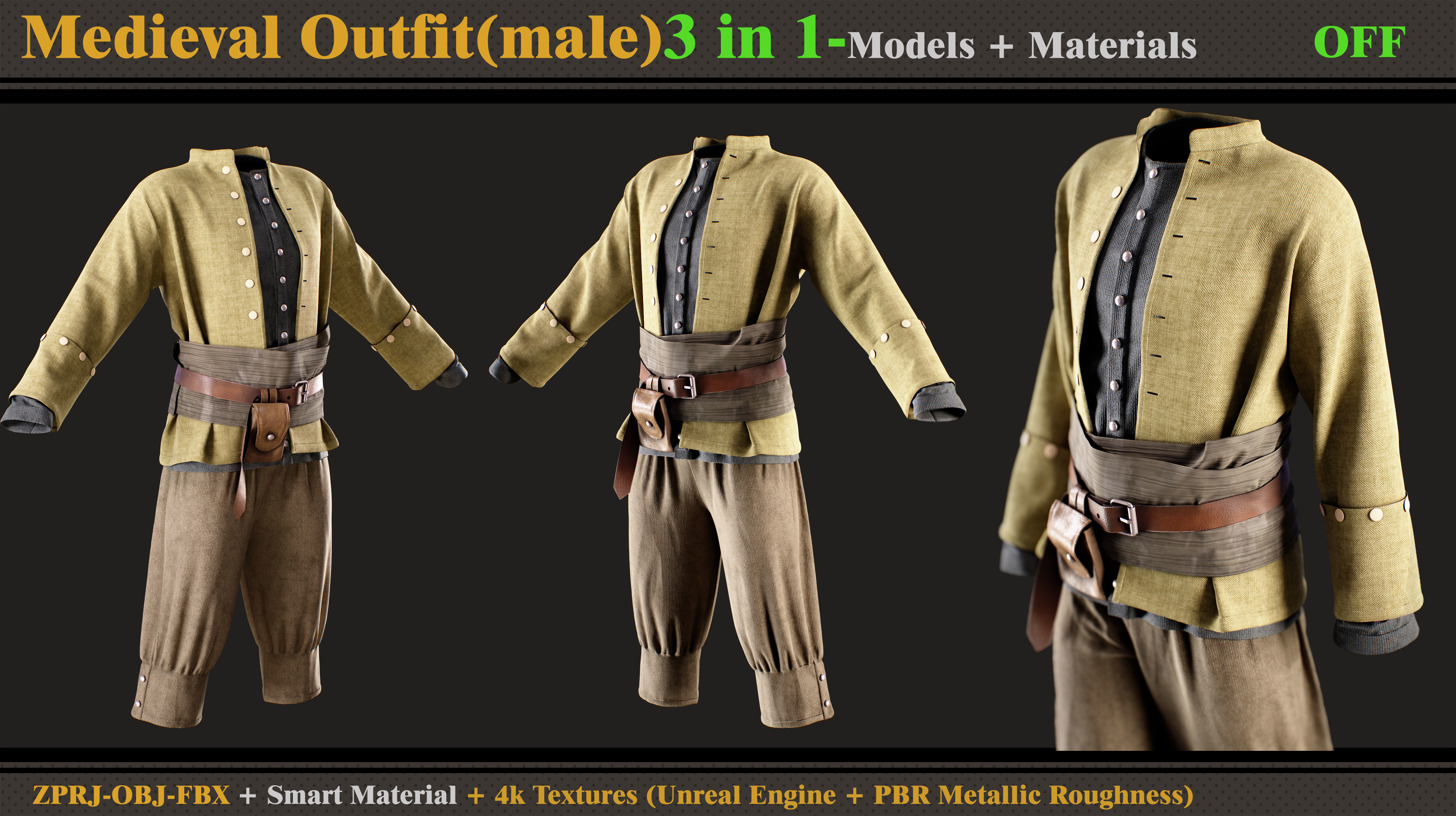 3 in 1 Medieval Outfit-MALE 3D model_2