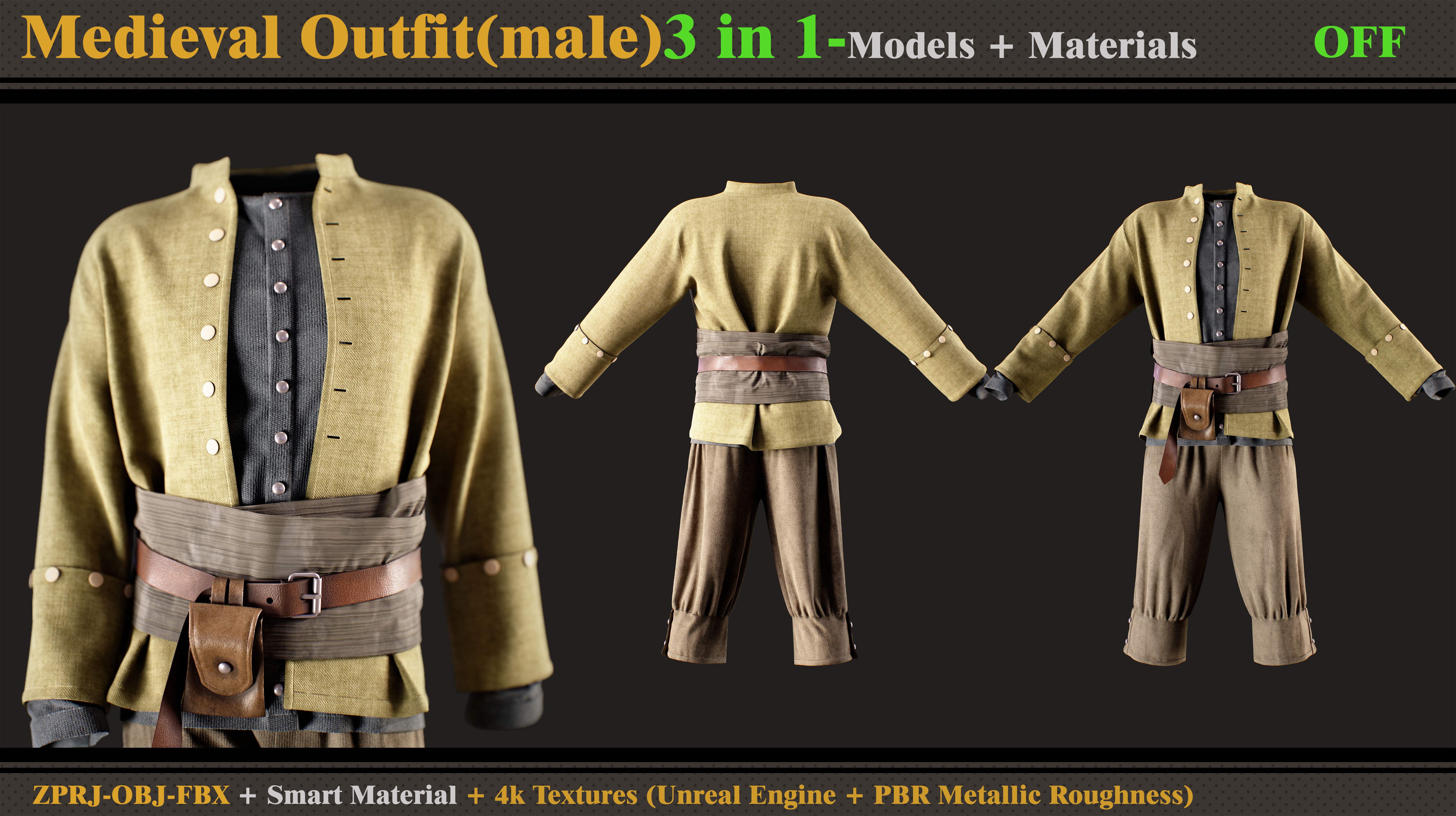 3 in 1 Medieval Outfit-MALE 3D model_5