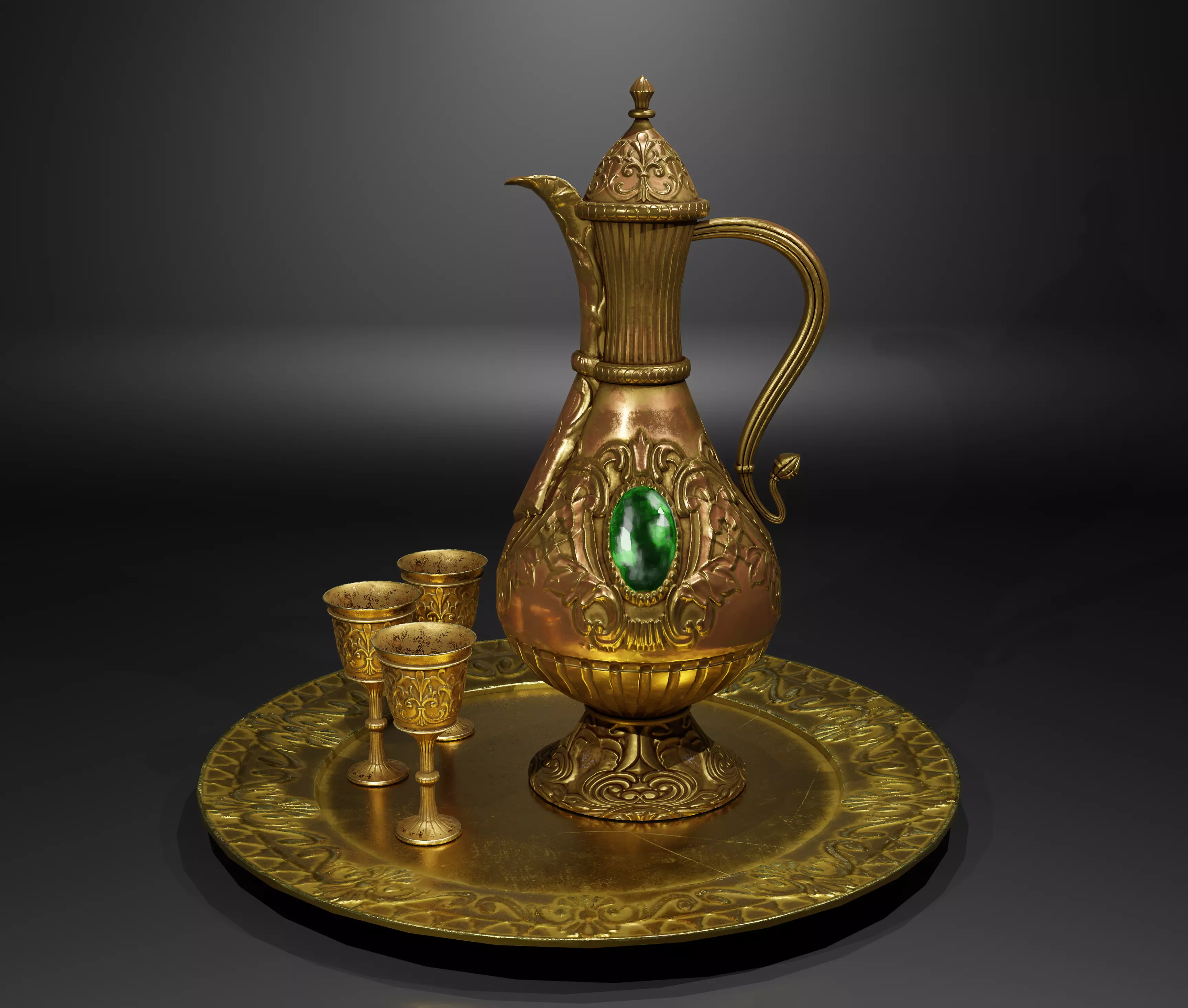 Brass tea set Free 3D model