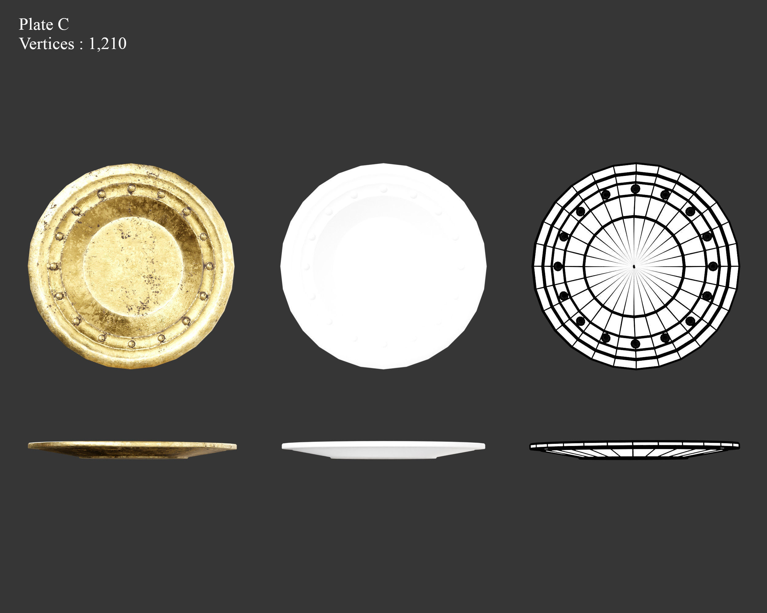 Medieval Treasure Plates Low-poly 3D model_6