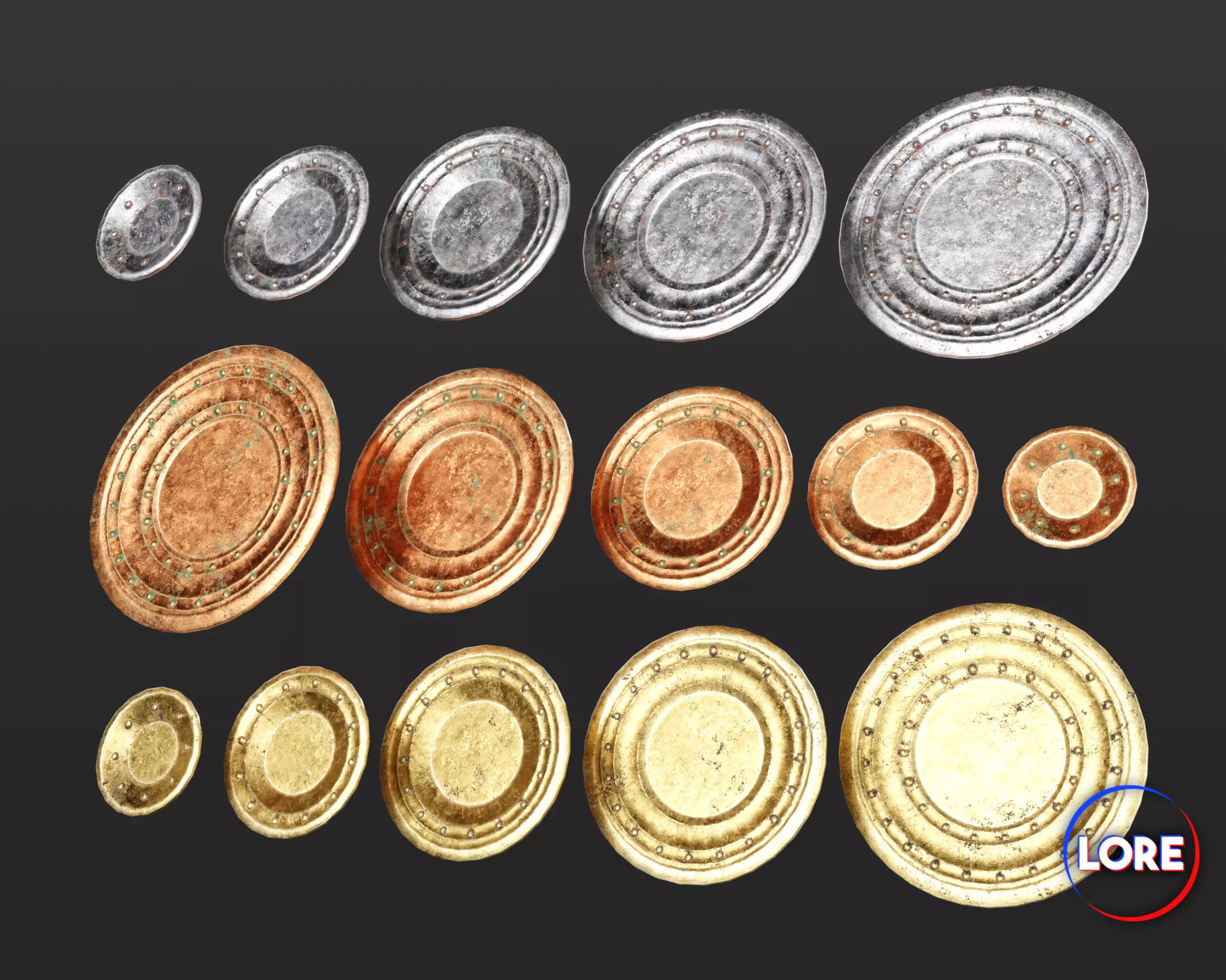 Medieval Treasure Plates Low-poly 3D model_0