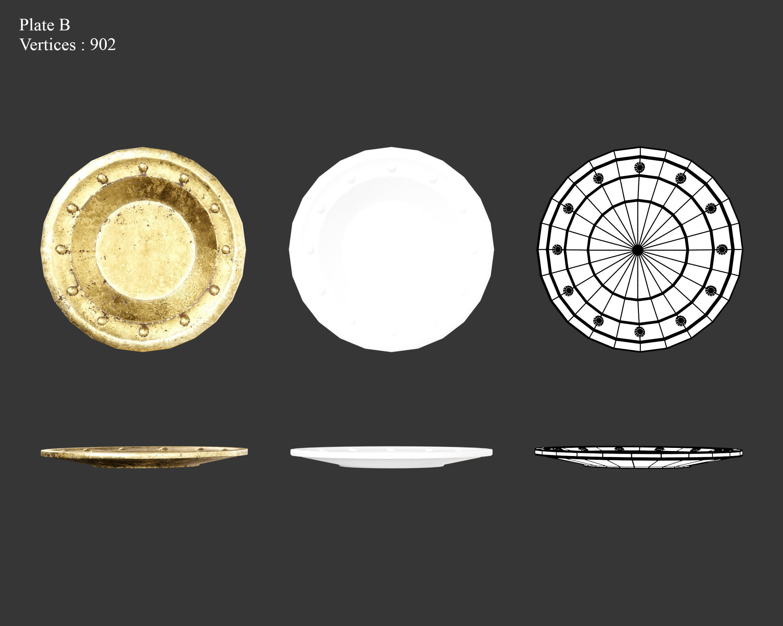 Medieval Treasure Plates Low-poly 3D model_5