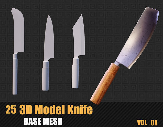 25 3D Models Knife In Maya For Game And Animation Low-poly 3D model