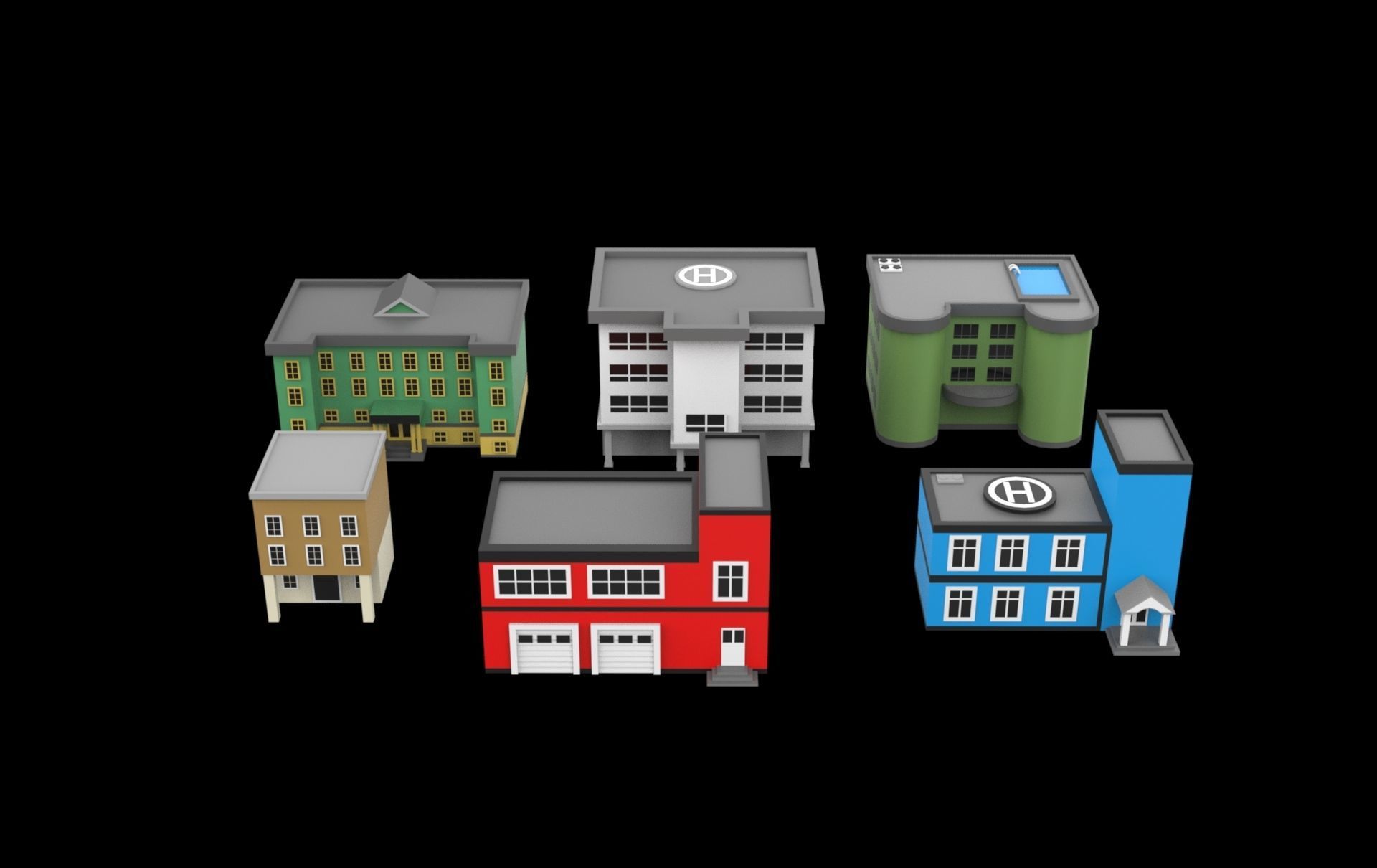 low poly city building Low-poly 3D model_1