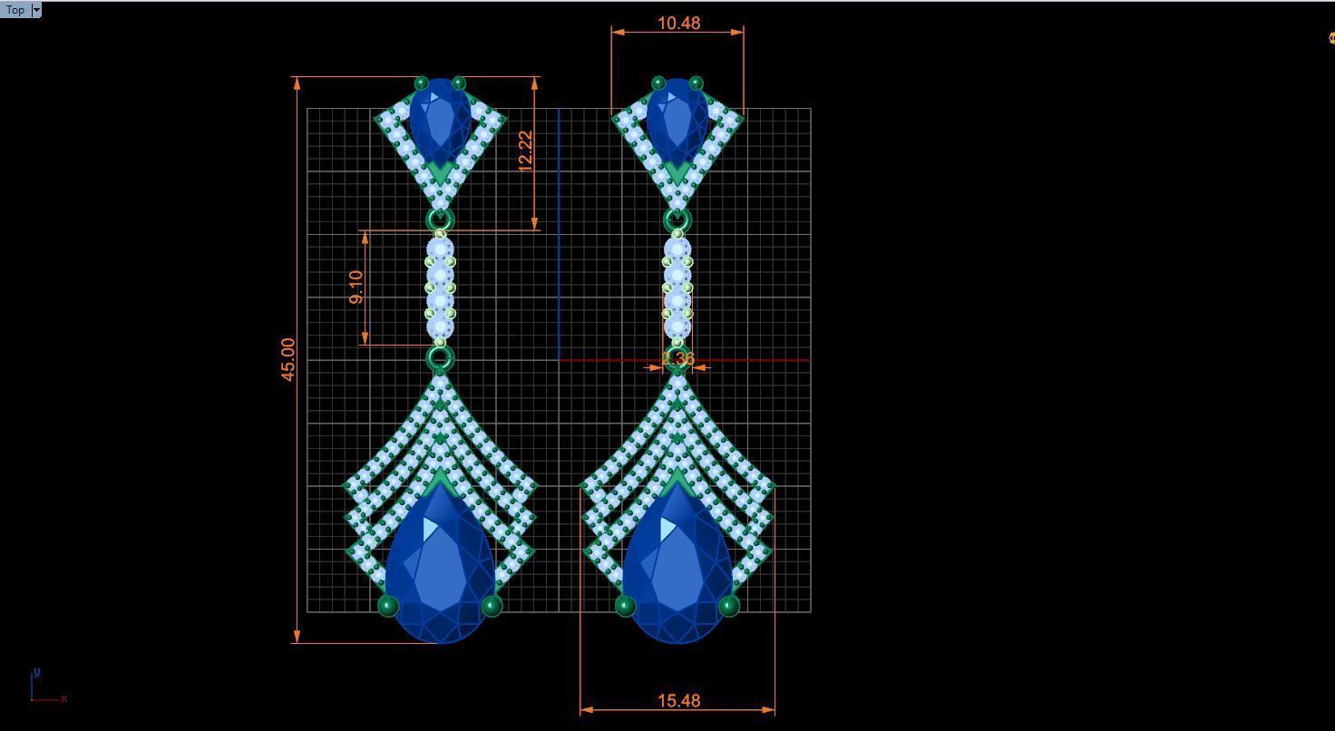 long earrings with pear and round gem stone 3D print model_9