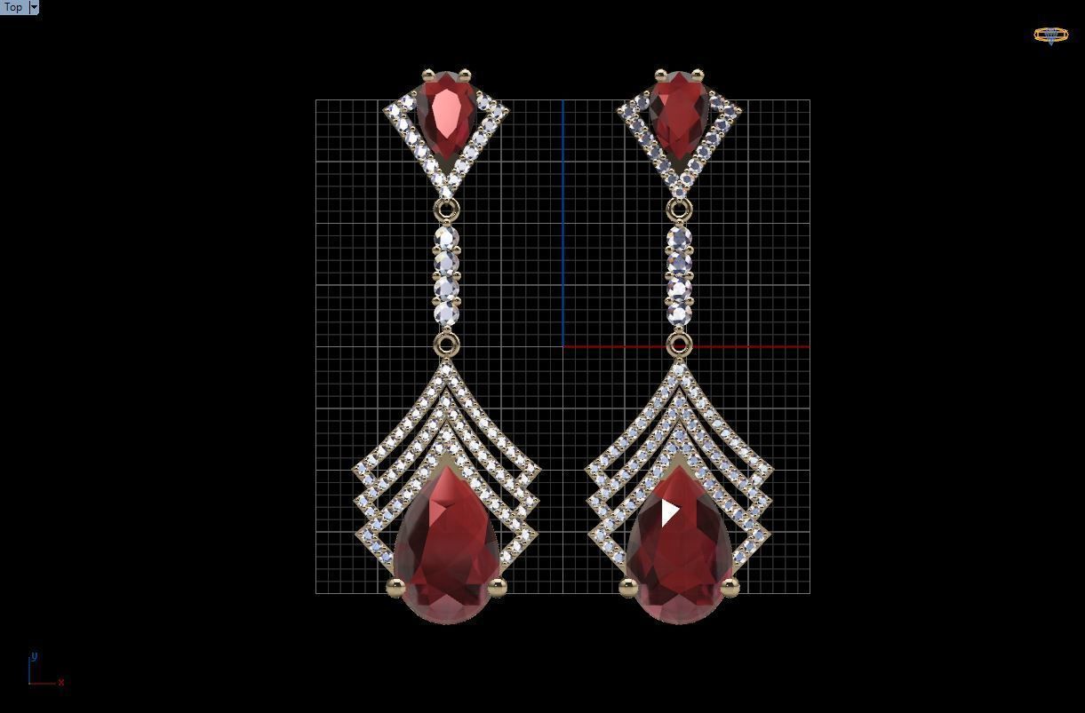 long earrings with pear and round gem stone 3D print model_4