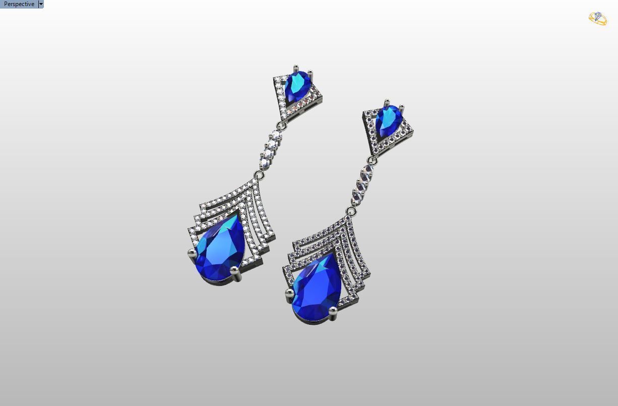 long earrings with pear and round gem stone 3D print model_19