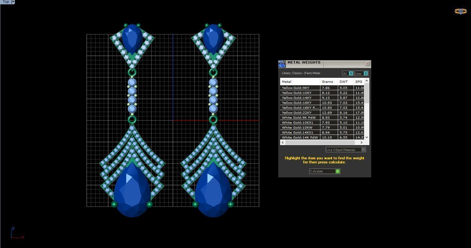 long earrings with pear and round gem stone 3D print model_3