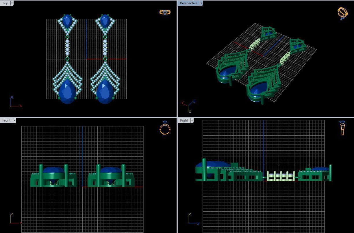 long earrings with pear and round gem stone 3D print model_11