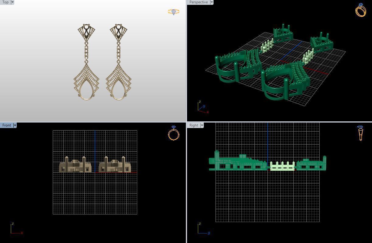 long earrings with pear and round gem stone 3D print model_23