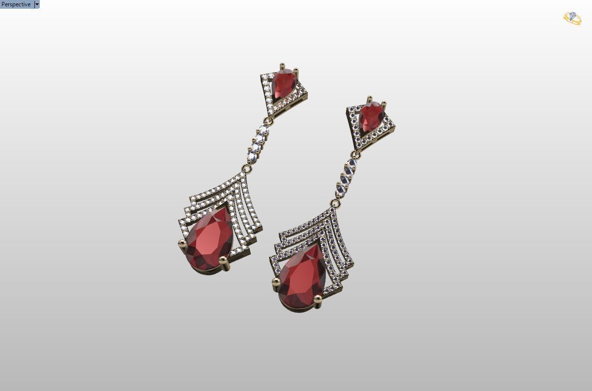 long earrings with pear and round gem stone 3D print model_12