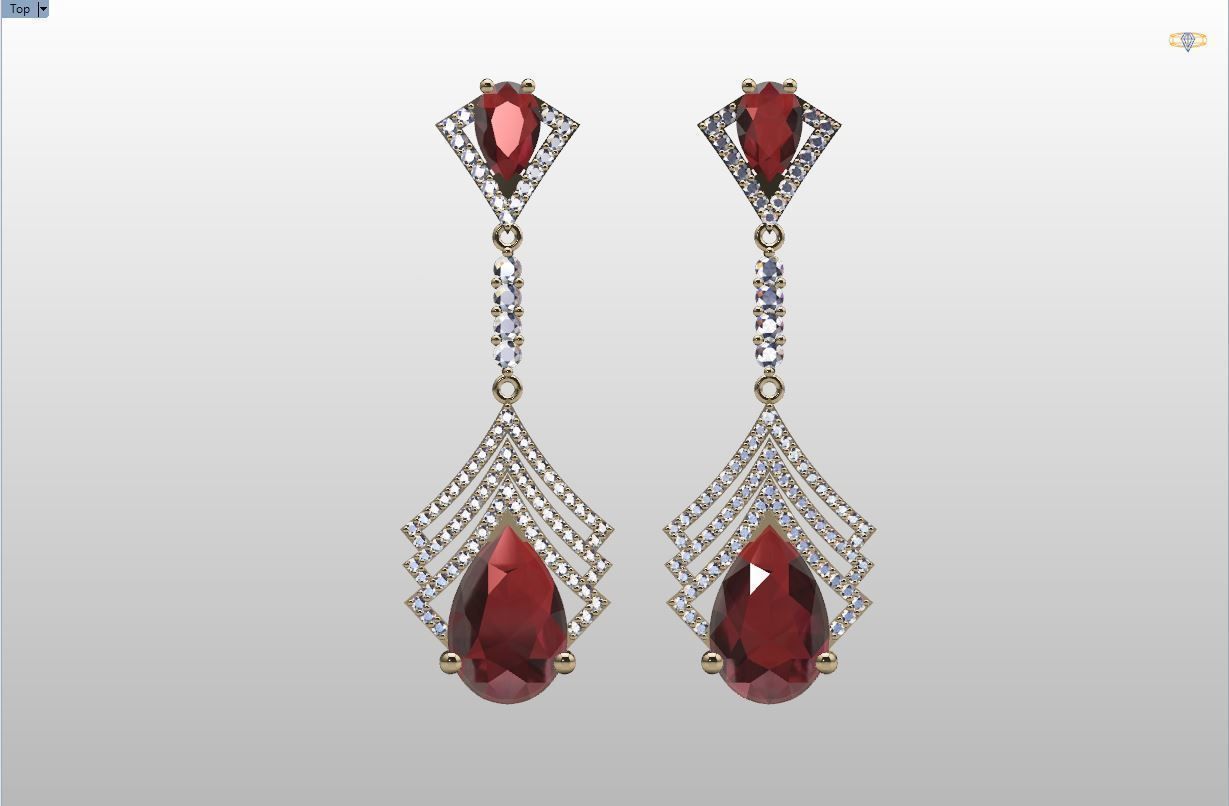 long earrings with pear and round gem stone 3D print model_20