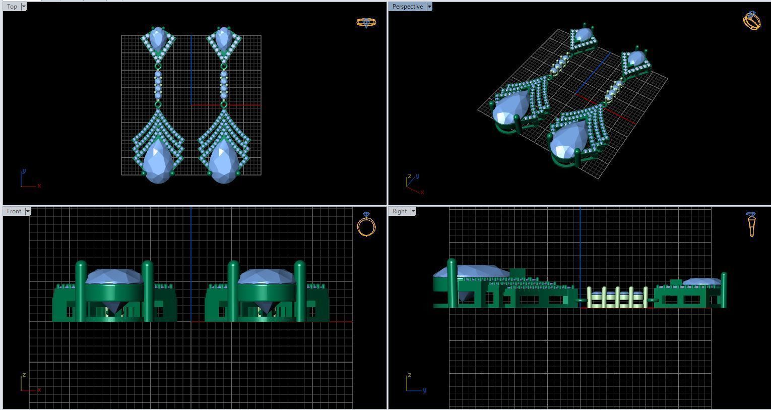 long earrings with pear and round gem stone 3D print model_26