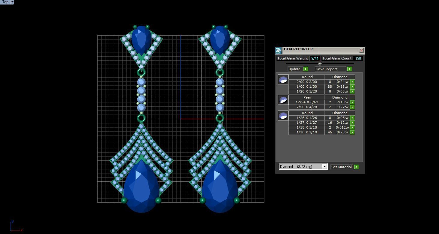 long earrings with pear and round gem stone 3D print model_2