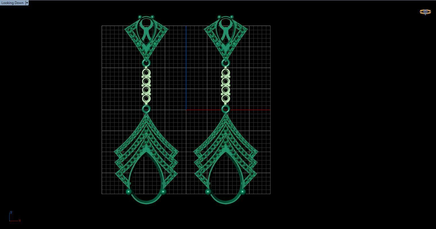 long earrings with pear and round gem stone 3D print model_25