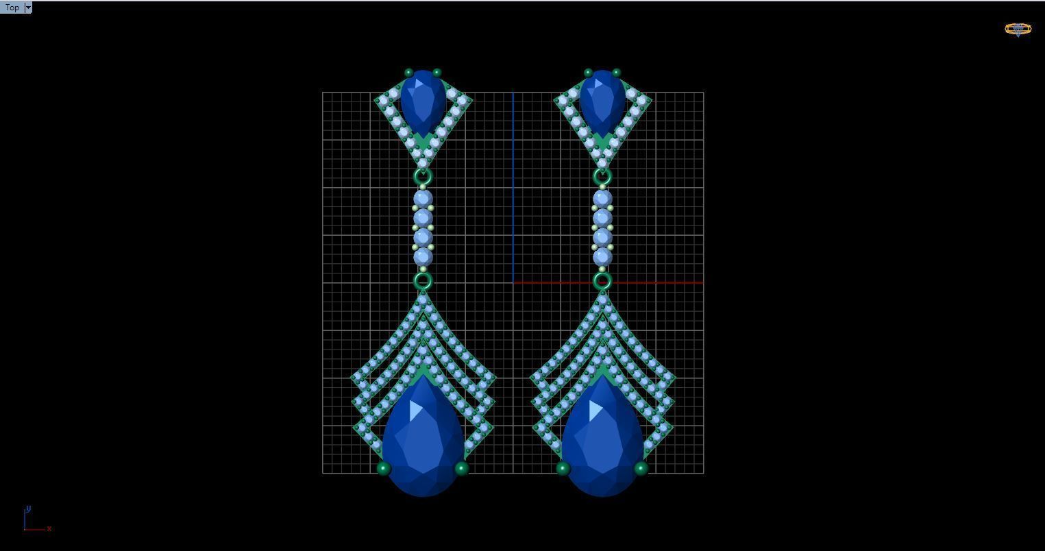 long earrings with pear and round gem stone 3D print model_7