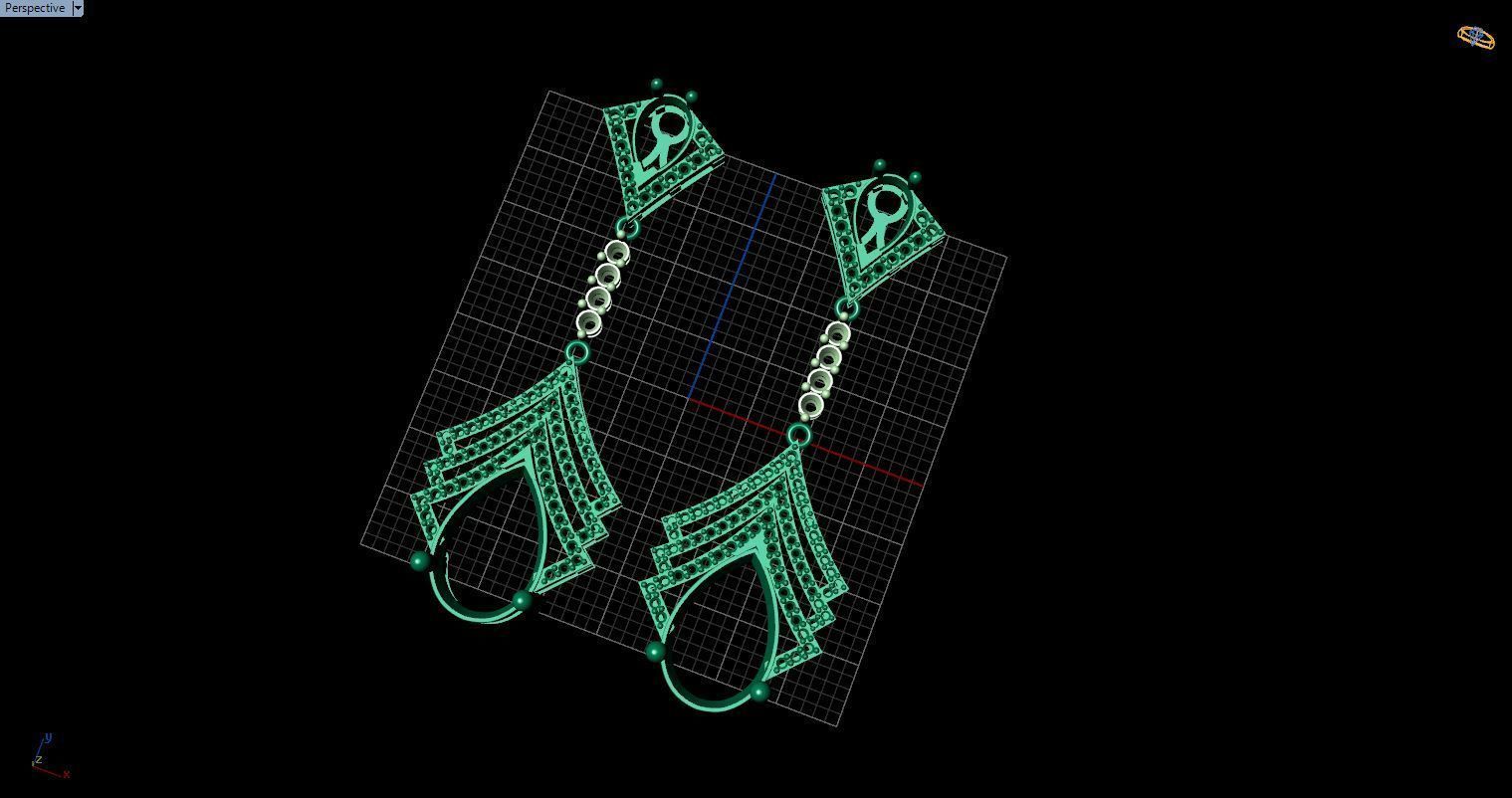 long earrings with pear and round gem stone 3D print model_6