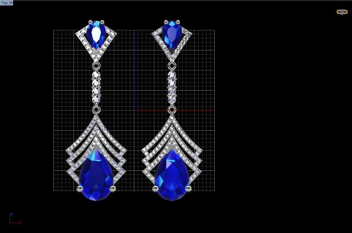 long earrings with pear and round gem stone 3D print model_16