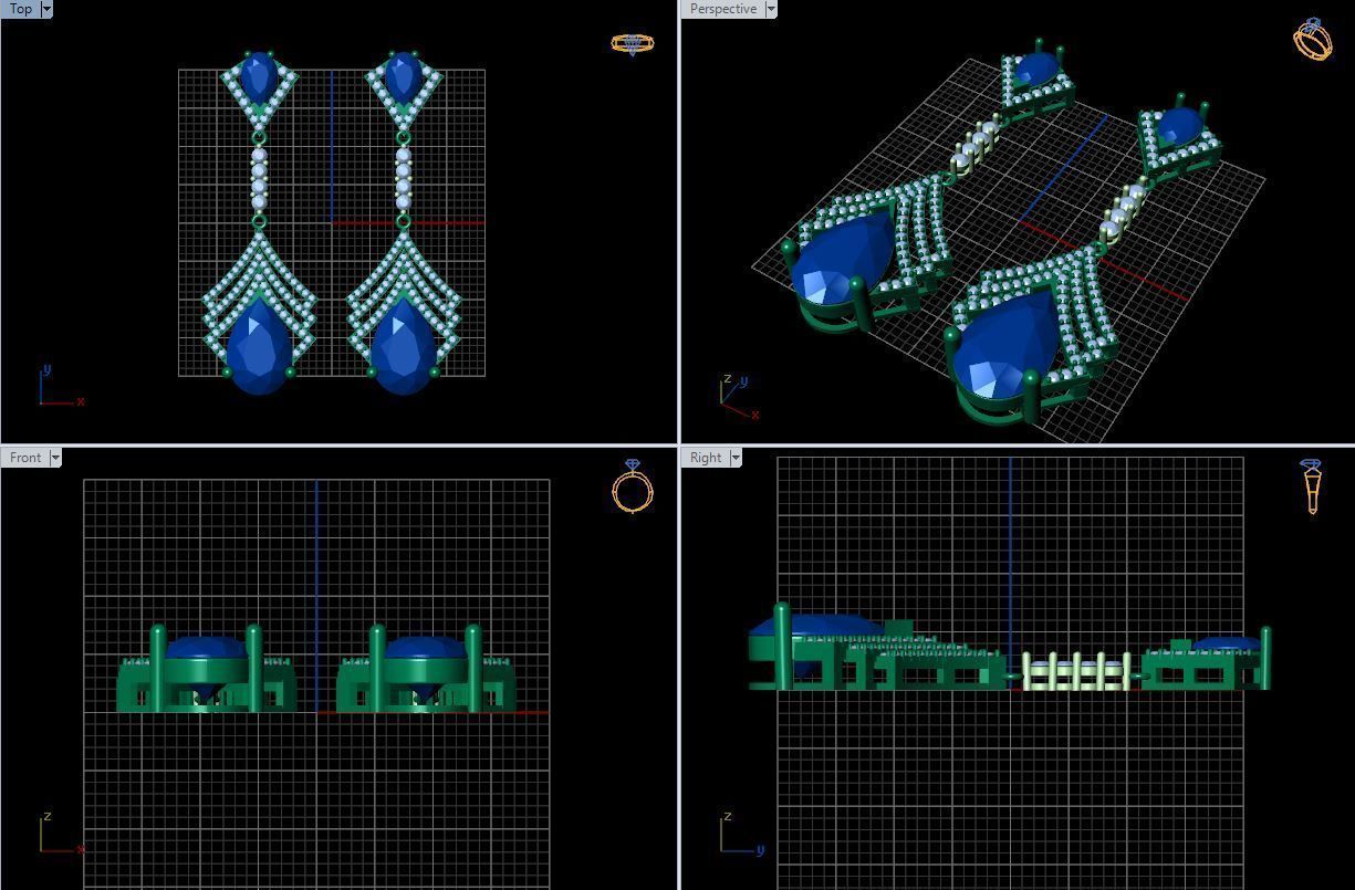 long earrings with pear and round gem stone 3D print model_21