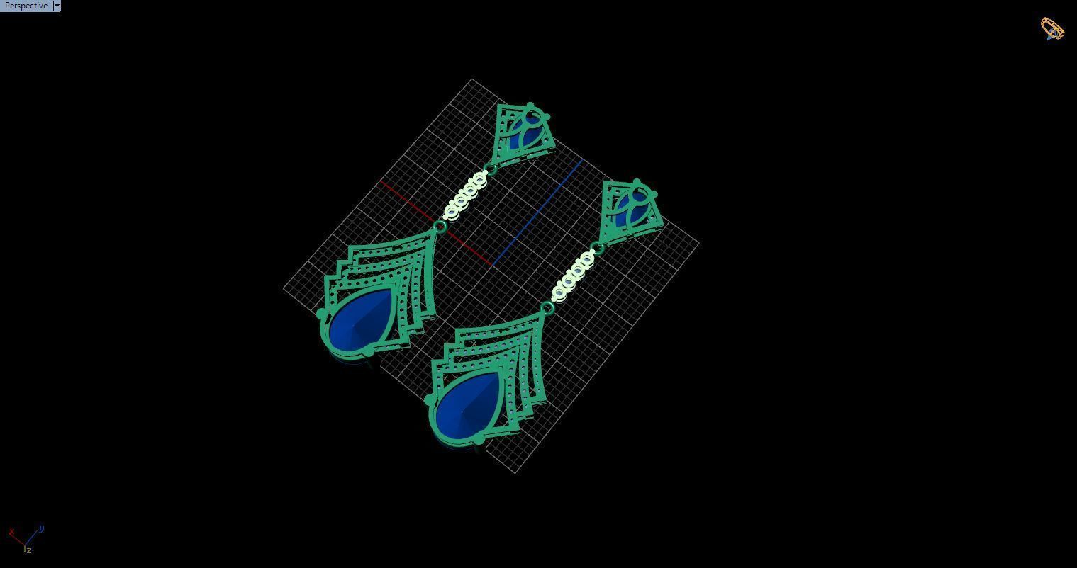 long earrings with pear and round gem stone 3D print model_27