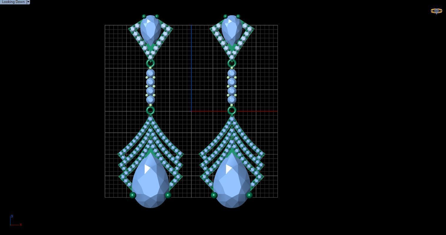 long earrings with pear and round gem stone 3D print model_24