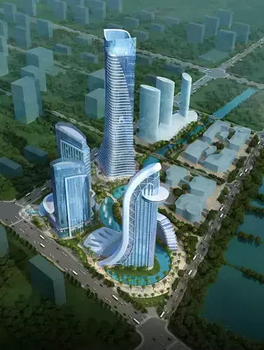 3Dmax fashion city commercial square building 250