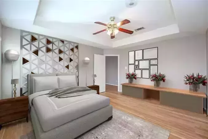 Luxury interior design with bed and side table