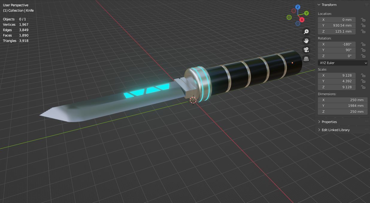 Cyberpunk knife 3D model Low-poly 3D model_20