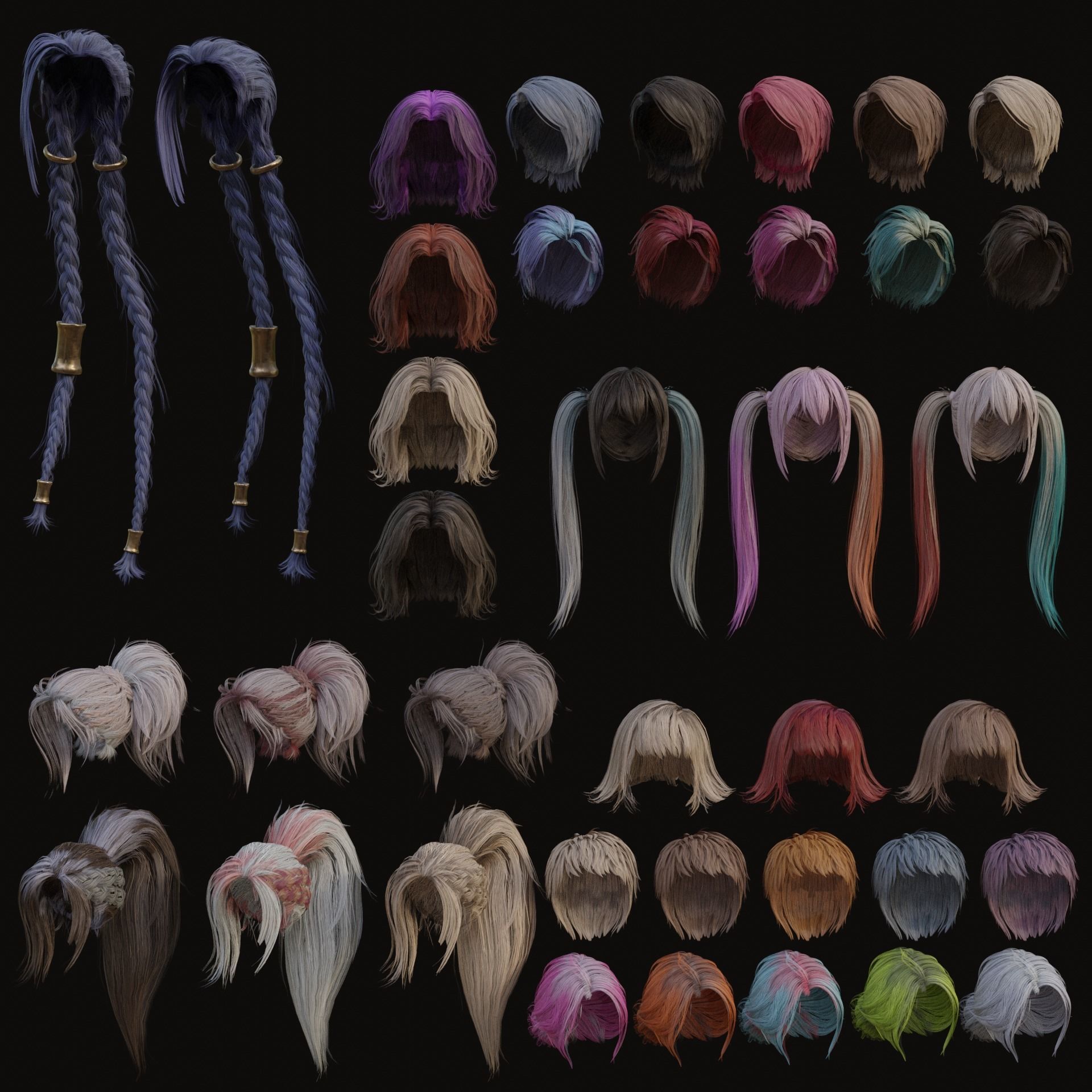 Male and Female - Professional Realtime Hair cards V1 Low-poly 3D model_11